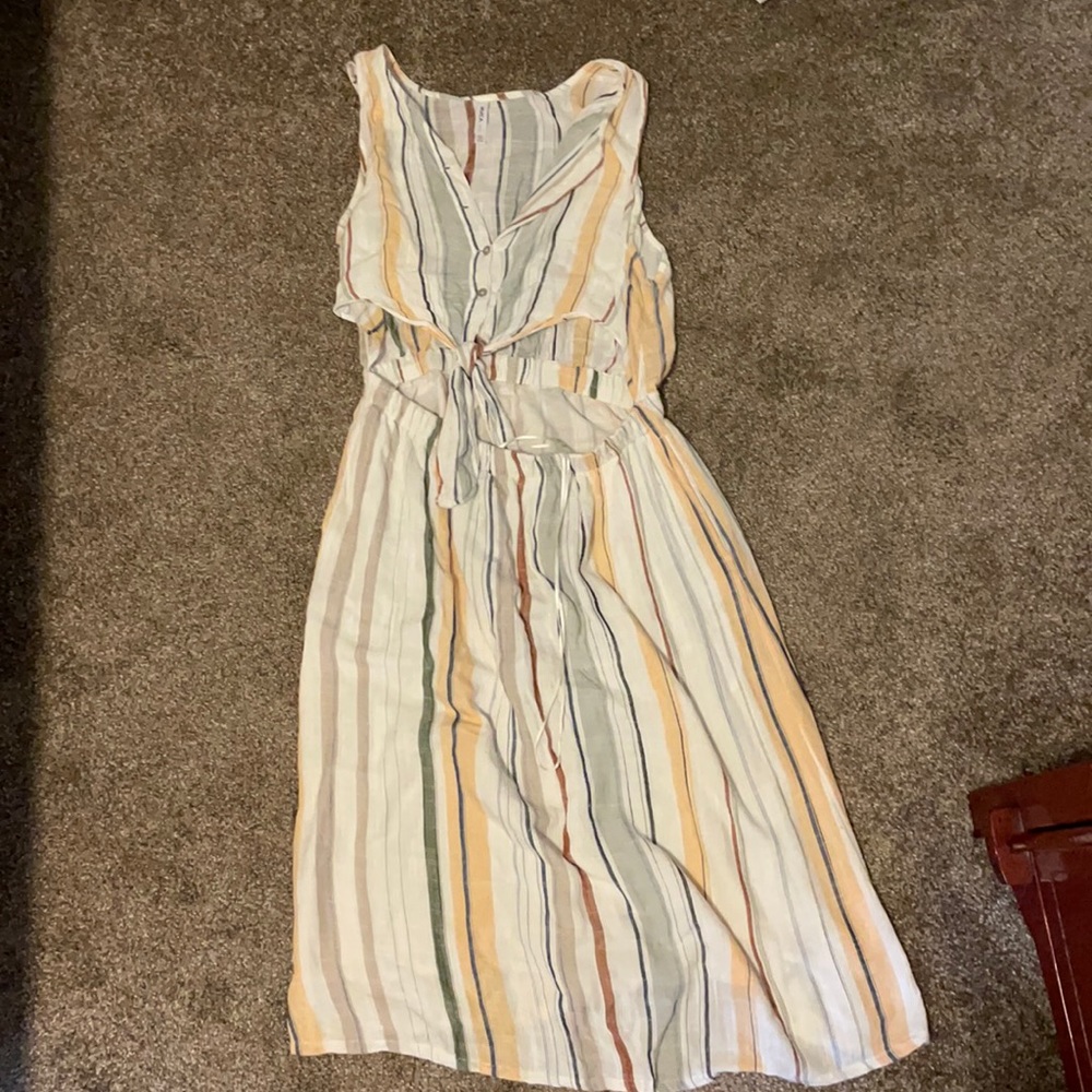 Striped linen dress with midsection cut out